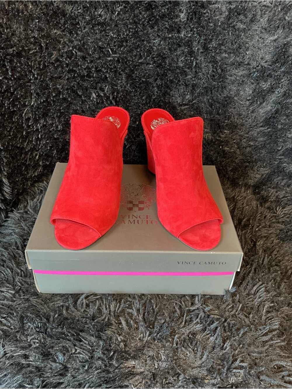 Vince Camuto Bright Red Suede Open-Toe Mules